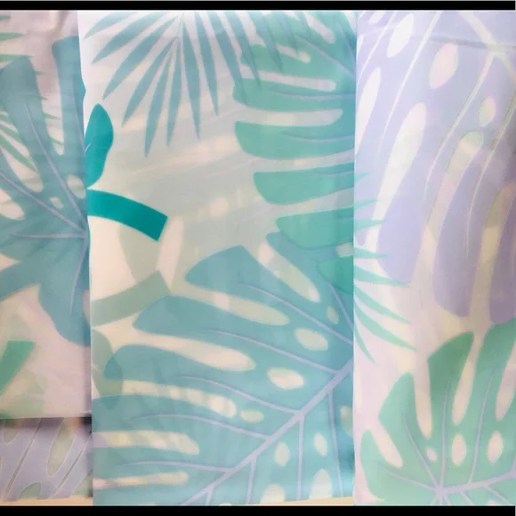 Tropical Jungle Leaves Peva Shower Curtain Shades of Blue Metal Grommets - Picture 4 of 8